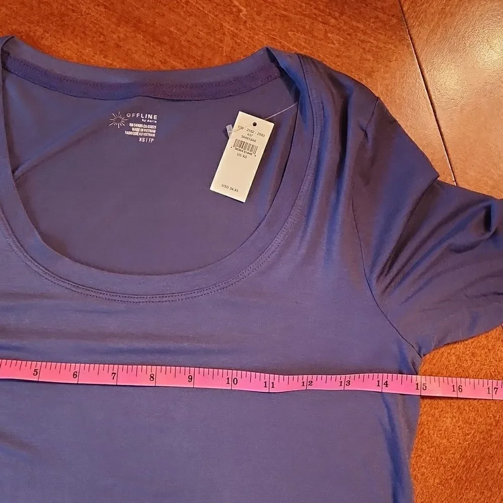 Aerie Fitted Bodycon Athletic Sporty Lightweight Long Sleeve T-Shirt, XS, Blue